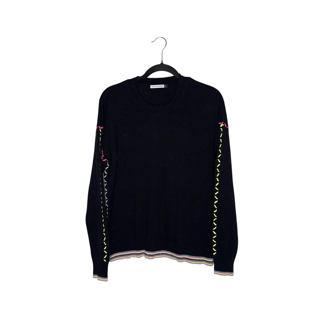 Zaket & Plover Sweater Womens Medium Black Excellent Cashmere Blend Whipstitch
